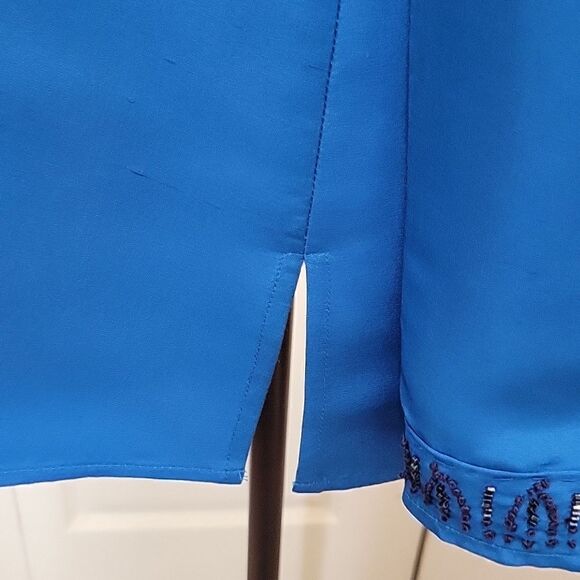 STUDIO G Raw Silk Blouse Peacock Blue Size 6 - Picture 5 of 9